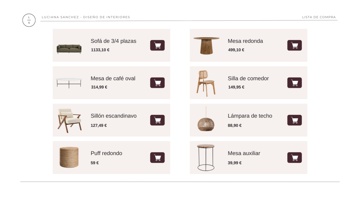 Lista de compra diseño de interiores